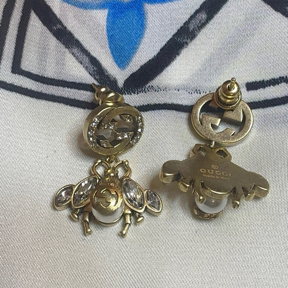 Gucci Gold-Tone Marmont Crystal Bee Drop Earrings - Picture 5 of 6